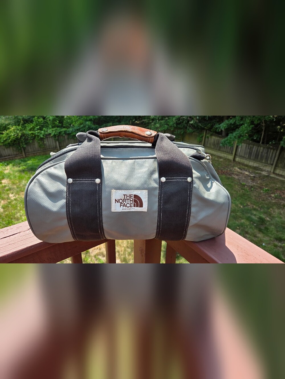 Vintage The North Face Gray Duffel with Black Straps Brown Label